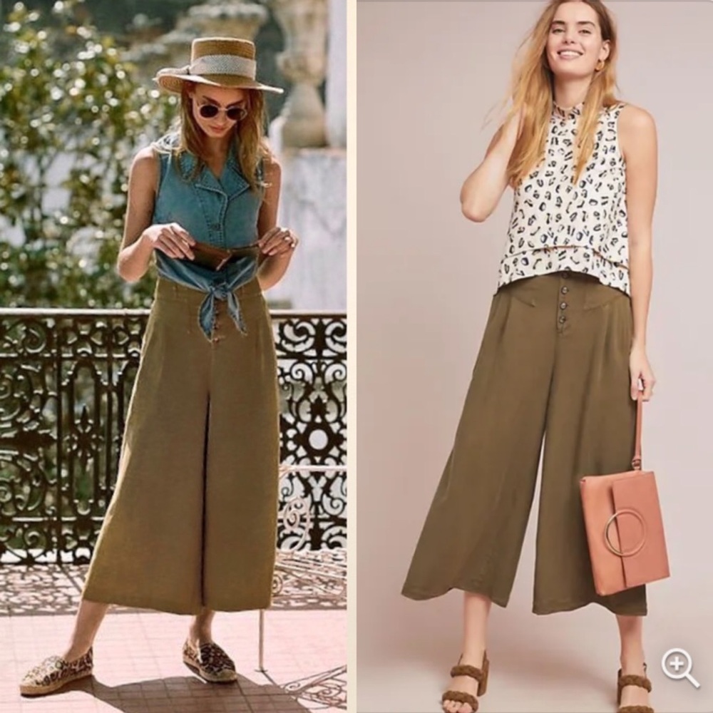 Anthropologie Olive Wide Leg Pants